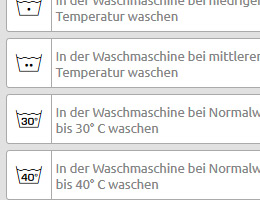 Wäsche-/Pflegesymbole"